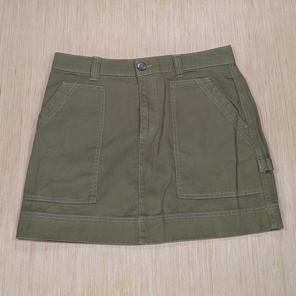 Old Navy Olive Mini Skirt Moss Green Utility‎ Pockets Cotton Casual Women's 8